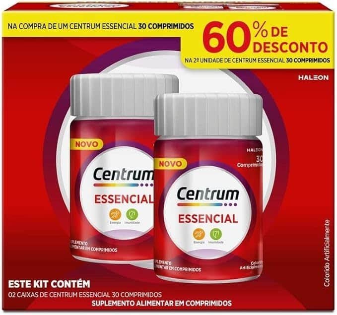 Centrum-Essencial-Multivitaminico-Diario-com-Complexo-B-Vitamina-D-e-Magnesio-2-Frascos-com-30-Comprimidos-cada.jpg Centrum Essencial Multivitamínico Diário, com Complexo B, Vitamina D, e Magnesio, 2 Frascos com 30 Comprimidos cada - Imagem 1