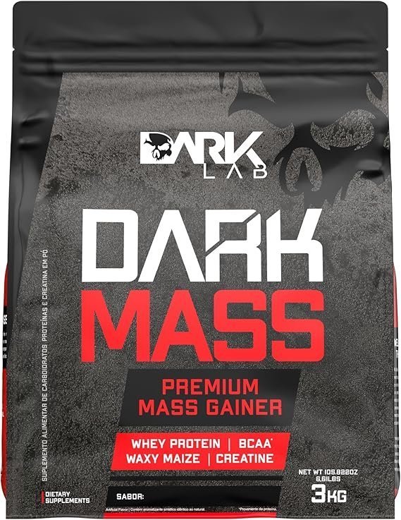 Hipercalorico-Dark-Mass-Dark-Lab-3kg-Baunilha-Ganho-de-Massa.jpg Hipercalórico Dark Mass Dark Lab, 3kg, Chocolate Branco com Morango, Ganho de Massa - Imagem 1