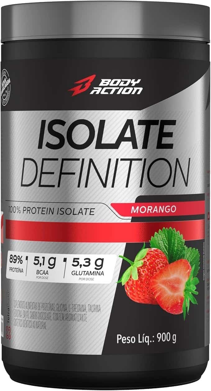 Whey-Protein-Isolado-Isolate-Definition-900g-Sabor-Morango-Bodyaction-1.jpg Whey Protein Isolado Isolate Definition 900g Sabor Morango Bodyaction - Imagem 1